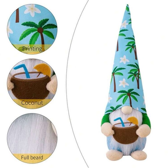 NWT Adorable Summer Beach Party Adjustable Hat Gnome Decoration 🌴🥥 - Picture 1 of 7